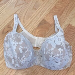 Cacique Plus Size 46DDD Bra Womens Balconette Lace Mesh Overlay Nude